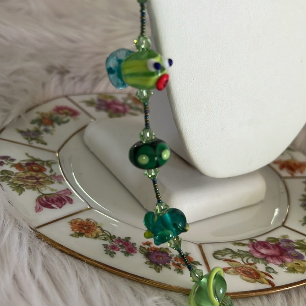 Glass Bead and Sterling Necklace - Picture 2 of 10